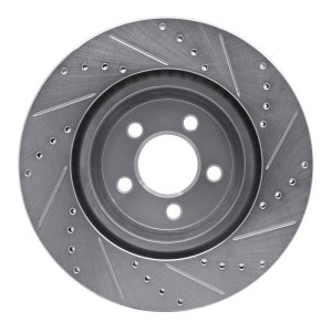 Chrysler 300 Brake Rotor (1) - Front Left - R1 Concepts - Drilled & Slotted - Silver - `05-`23